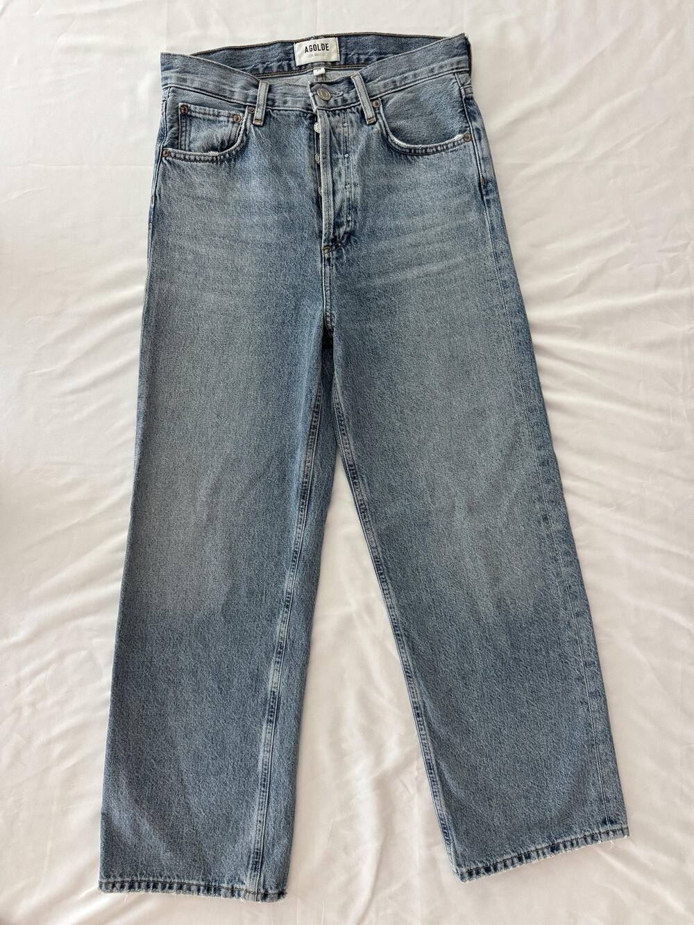 AGOLDE Ren Jeans 24 Blue High Rise Straight Button Fly Denim Medium Wash